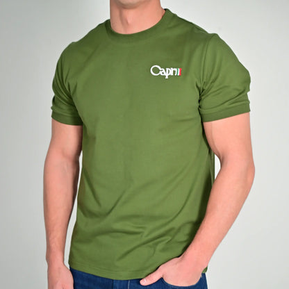 100% Cotton T Shirt - Embroidered Flag Khaki